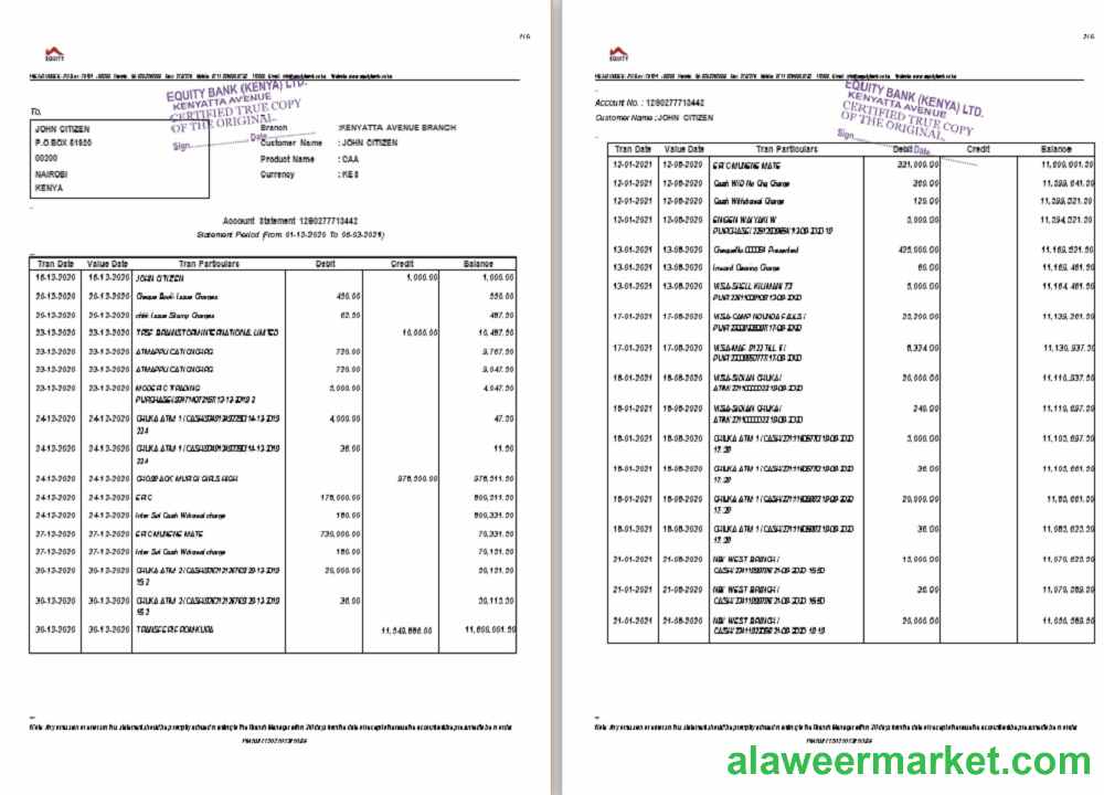 Kenya Equity bank account st 5 pages